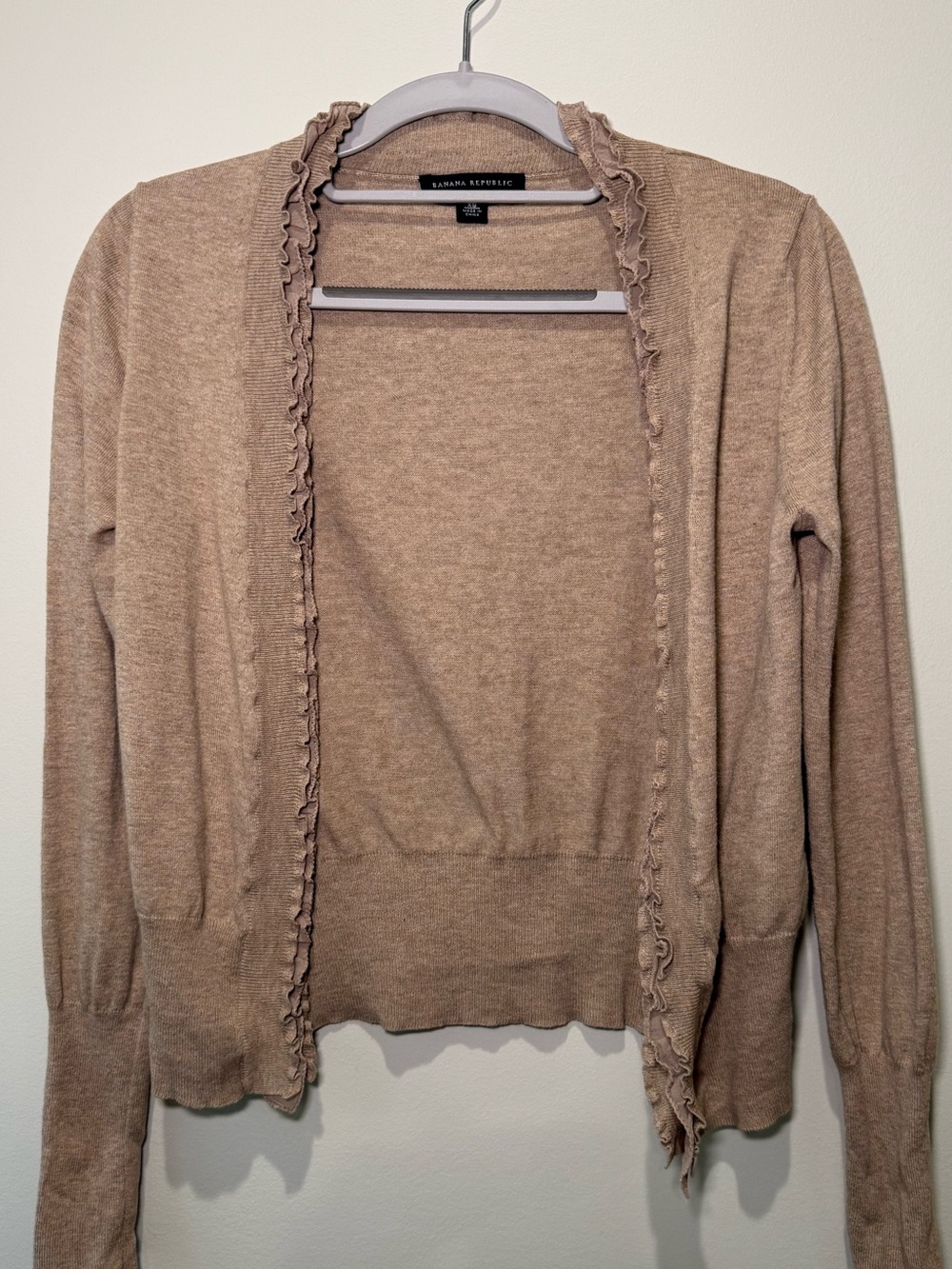 Banana Republic Ruffle Trim Open Front Cardigan Beige Tan XS